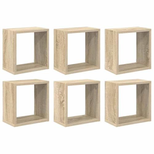 Genérico Estantes Cubo de Pared 6 Unidades Roble Sonoma 26x15x26 cm,Mobiliario,Estanterías,Estantes y estanterías,Marrón,807036