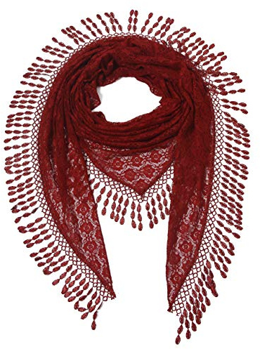 Cindy & Wendy Lightweight Triangle Floral Fashion Lace Fringe Scarf Wrap for Women (RED-8XH)
