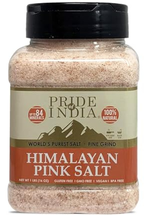 Pride Of India - Dark Himalayan Pink Salt - Enriched w/ 84+ Natural Minerals, Fine Grind 1 Pound (16 oz) Dual Sifting Jar - Easy Flow Granules - No Grinding Needed, Unrefined, Natural Bold Pure Taste