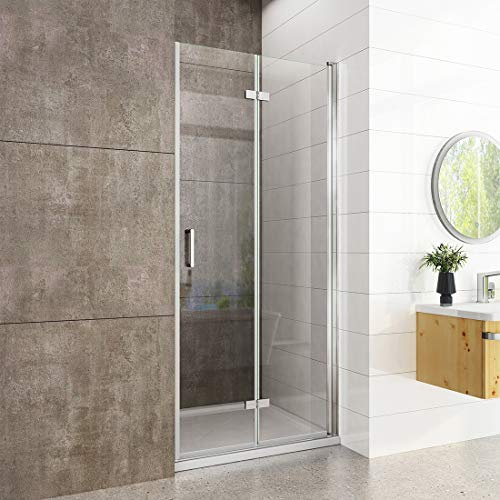 Heilmetz® Duschtür Falttür 80x195 cm für Nische Duschkabine Duschabtrennung Nischentür Dusche mit Wandprofil 6mm ESG Beidseitiger Nano Beschichtung Glas Duschtür