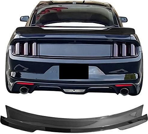 IKON MOTORSPORTS, Trunk Spoiler Compatible with 2015-2023 Ford Mustang Coupe & Convertible, MD Style Rear Trunk Lid Spoiler Wing Gloss Black ABS Plastic