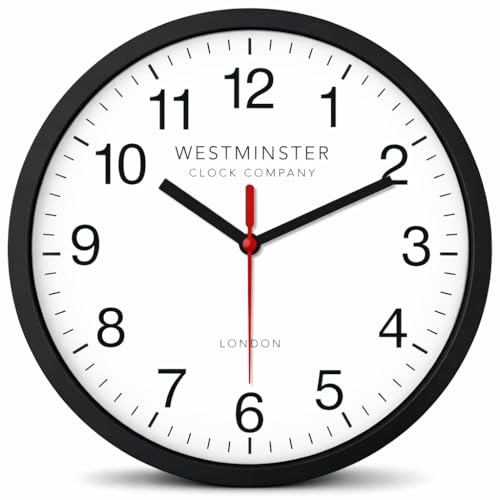 Always Home Westminster Clock Company 8 Inch Quartz Wall Clock (Standard Clock) Non-Ticking/Battery Operated for School Office Classroom