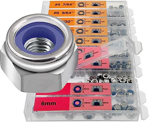 EEEEE Lock Nut Assortment 180 Pieces Dual Scales Metric Imperial Hardware Nuts 2mm 3mm 4mm 5mm 6mm nut 7/64-1/4#4#8#10#14 Stainless Steel 304 Nylon Insert Nuts Assortment Nylon Lock