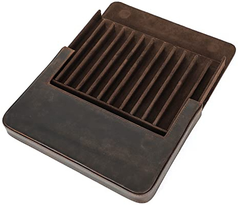 Hiram Leather Pen Case for 12PCS Pen Portable Pen Leather Storage with Hidden Magnetic Snap Closure and Pen Tray Holder Design