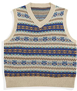 Lahodnamw Men'S V-Neck Sleeveless Jumpers Pullover - Classic Retro Striped Knitted Gilets Preppy Ethnic Sweater Vest Tank Tops, Chunky Warm Casual Loose Stacked Waistcoat Knitwear Gift,M