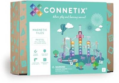 CONNETIX Magnetic Tiles Pastel Ball Run Pack, 106 Pieces