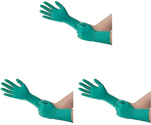 Ansell Microflex 93-260 Guanti Monouso Resistente alle Sostanze Chimiche, Ultra Forte, Disegno Ergonomico, Polso Allungato, Guanti Chimici Donna e Uomo, Verde, Taglia L (6 Guanti), Confezione da 3