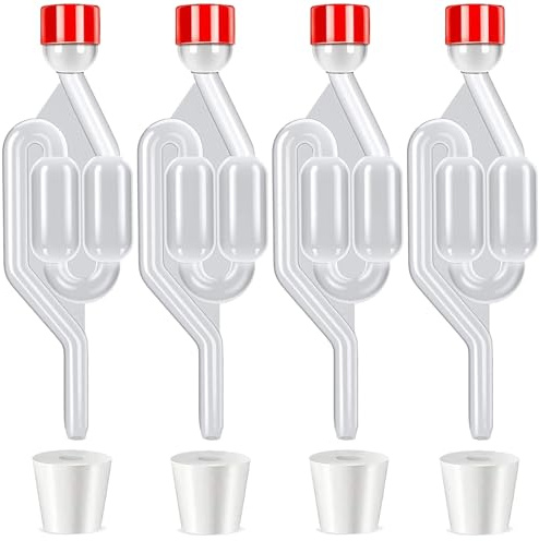 Yhuasia Set of 4 Fermentation Tubes with Rubber Stoppers, Transparent Fermentation Tube Plastic Fermentation Tube Fermentation Attachment Set with Lid Made of Plastic for Wine Beer Making Sauerkraut