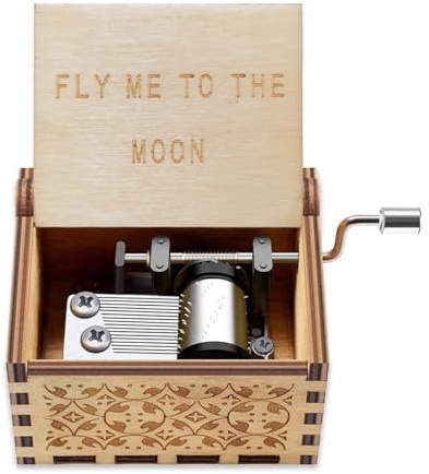 Hefonti Fly Me to The Moon Music Box, for Wife Girlfriend Husband Bofriend, Fly Me to The Moon Christmas Birthday Gift for Him Her Hand Crank Wood Music Box