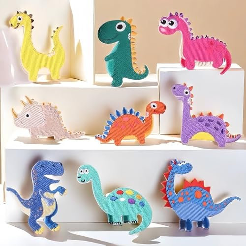 LARENNT Set Mit 9 Flicken Zum Aufbügeln Dino - DIY Flicken Zum Aufbügeln Kinder - Dinosaurier Bügelflicken Kinder Für Kleidung, Jacken, T-Shirt, Jeans, Hüte und Rucksäcke (Verschiedene Größen)