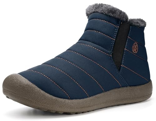 Womens Mens Snow Boots Winter Shoes Slip On Ankle Booties Anti-Slip Water Resistant Fur Lined Outdoor Sneakers Blue 10.5 Women/9 Men