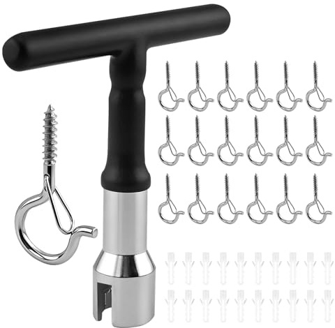 LINLINOI Pack of 20 Screw Hooks with Safety Buckle & Screwdriver | Wall Ceiling Hooks for Hanging Decorations