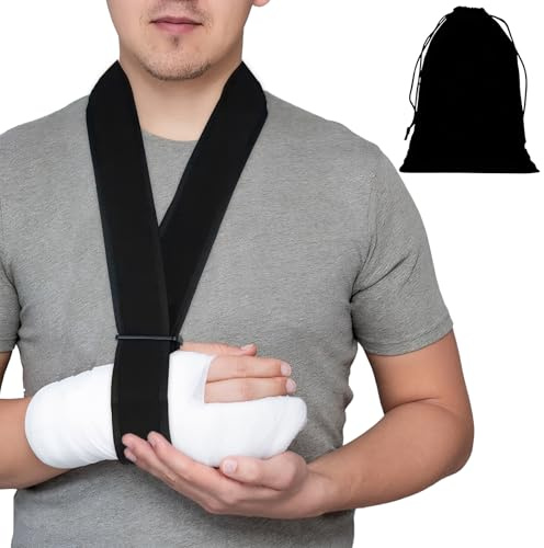llikknve Arm Sling for Shoulder Injury and Storage Bag, Adjustable Sling for Arm Support for Men Women, Broken Wrist (Black, One Size)