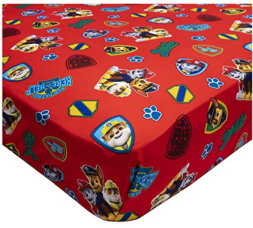 Paw Patrol Sheet Set - Fits Toddler Bed or Crib Mattress - Fitted Sheet and Reversible Pillowcase, Red