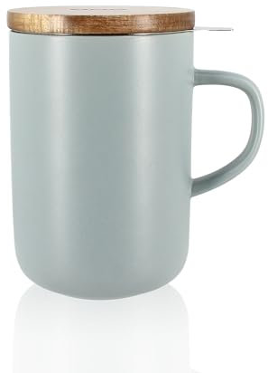 OGO LIVING – tisanière Juliet 475 ml – Idéale pour le thé et la tisane – Mug à thé en grès et couvercle en bois d’acacia - perle - 7912014
