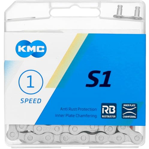 Fahrrad Kette, KMC Fahrradkette, S1 Wide RB, 1/2 x 1/8, 112 Glieder, 1-fach, mit Anit-Rost-Beschichtung, silber