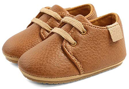 LACOFIA Zapatos Oxford con Cordones para Bebé Niños Zapatillas Primeros Pasos Antideslizantes para Bebés Marrón 3-6 Meses