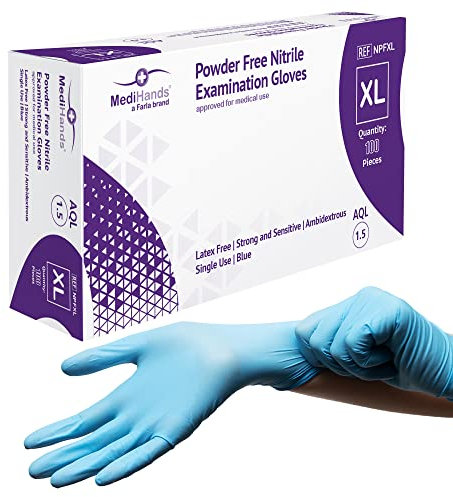Farla Medical MediRange Guanti Nitrile XL, Guanti Monouso Blu Resistenti, Senza Talco, Senza Lattice, Senza Proteine, Guanti in Nitrile per Uso Medico e Alimentare, Confezione da 100