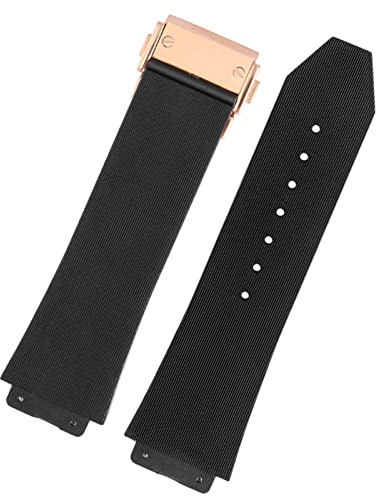 CZKE Watch Band för Hublot Big Bang Silicone 25 * 19mm Vattentät Män Klockrem Kedjeklocka Tillbehör Gummi Klocka Armbandskedja (Color : Striped blackrose, Size : 25-19mm)