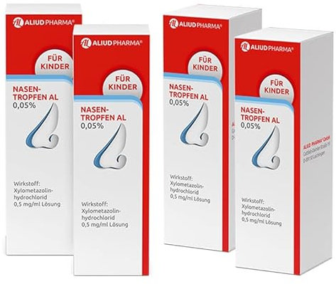 ALIUD PHARMA Nasentropfen AL 0,05%, Lösung 10 ml, 4 Packungen: Mit abschwellender Wirkung bei verstopfter Nase wegen Schnupfen, für Kinder geeignet