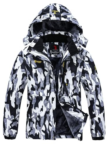 YSENTO Chaqueta de invierno para mujer impermeable, chaqueta de esquí para exteriores, chaqueta softshell cálida, chaqueta de forro polar, chaqueta funcional con capucha desmontable, camuflaje, M