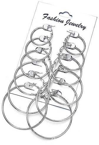 SURALIN 6 Paia Di Orecchini Donna Cerchio in Argento - Orecchini a Cerchio in Acciaio Inossidabile Creolo Grandi Orecchini Cerchio Ipoallergenici per Le Donne