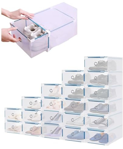 Youyijia 20 Stück Schuhboxen - Stapelbare Schuh Organizer aus Transparentem Kunststoff mit Schubladen - DIY Schuhschachteln für Platzsparende Aufbewahrung - 28x18x10cm