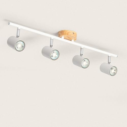 LEDKIA LIGHTING Lámpara de Techo Orientable Madera y Metal 4 Focos Albus Natural GU10