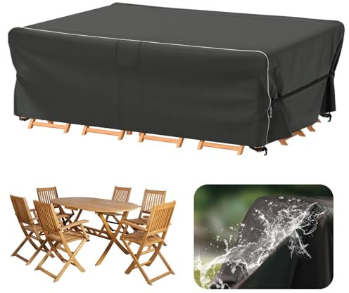 Velway Coperture per Mobili da Giardino Impermeabile: 200x160x74cm Copertura Tavolo Esterno Anti-UV Tessuto Oxford 600D con Strisce Riflettenti Antivento Telo Copri Divano Arredo Rettangolare - Nero