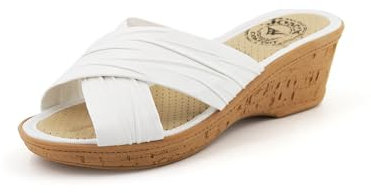 JOMIX Pantoletten Damen Sommer Sandalen mit Keilabsatz Weiche Anatomische Gummi Hausschuhe Wandern Meer Strand Pool Gartenschuhe (Weiß, 41 EU)