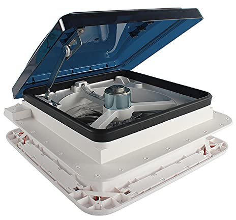 MIKIYUEER Ventilador de techo RV para techo de autocaravana, ventilador, ventilación de techo, ventilación y extractor, escotilla de ventilación, ventana m/luces LED 28 x 28 cm para autocaravana