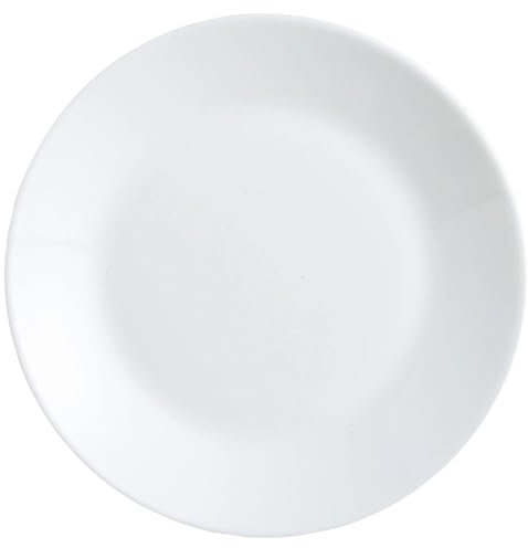 aro platos llanos Opal de vidrio templado, 18 cm de diámetro, juego de 12, aptos para microondas y lavavajillas, diseño apilable, acabado blanco clásico