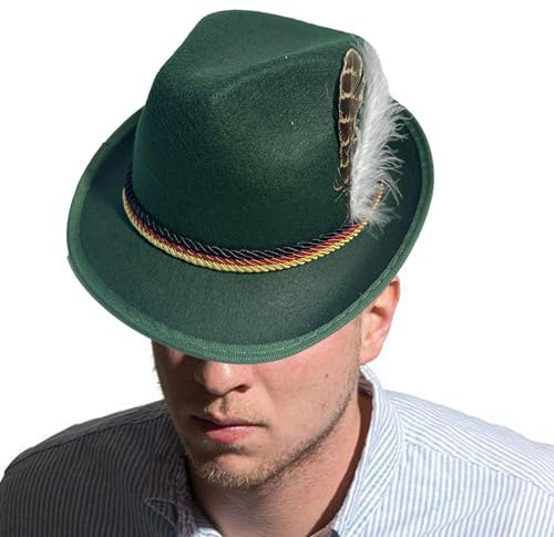 Monozoz Oktoberfest traditionella hattar, oktoberfesthatt, bayersk hatt med fjäder, herr alphatt, en storlek, perfekt kostymtillbehör, fleece alphattar för halloween, scenshow