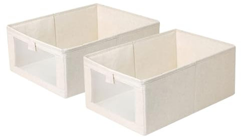 feyiubmen Aufbewahrungsbox, 2er Set Wardrobe Organizer, Faltbox Aufbewahrungskiste Ordnungsbox mit Transparentem Sichtfenster für Kleiderschrank, Kleidung, Bücher, Kosmetik, Spielzeug (41 x 28x 17cm)