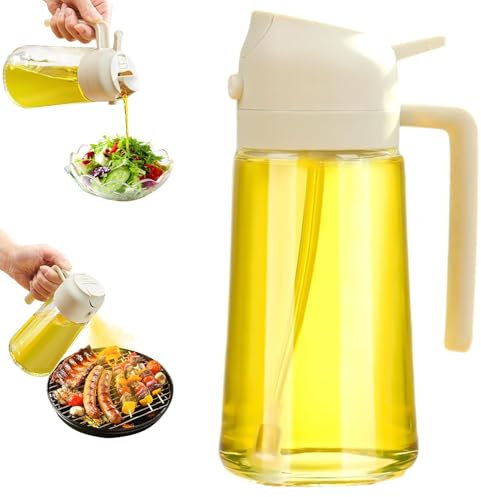 FYSL 2 in 1 Glass Oil Spray Bottle - 16oz/470ml Olive Oil Dispenser & Sprayer, Food-Grade & Leak-Proof for Air Fryer, BBQ, Kitchen, White