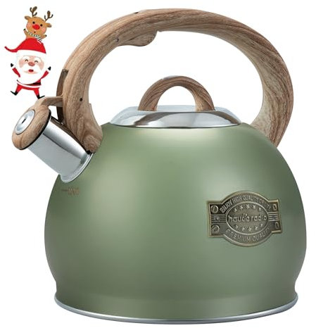 Tea Kettle Stovetop, 2.7 Quart Stove Top Whistling Tea Kettle, Teapot Kettles with Food Grade Stainless Steel and Wood Pattern Handle, Suitable for All Heat Sources