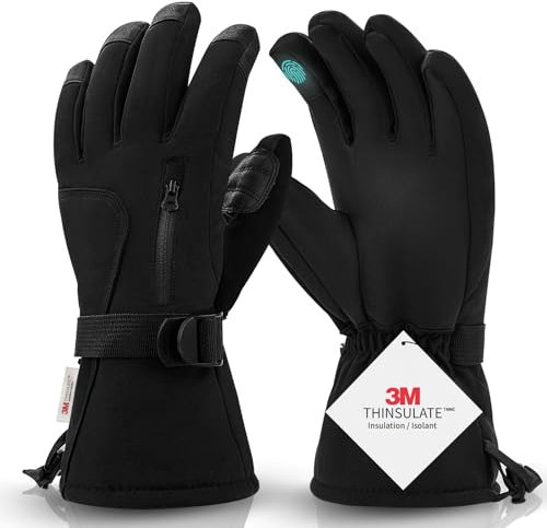 Uolifrem Skihandschuhe Herren und Damen Wasserdicht, 3M Thinsulate -35℉ Warme Winterhandschuhe, Touchscreen Handschuhe Atmungsaktiv Winddicht Handschuhe für Skifahren, Snowboarden, Wandern, Motorrad