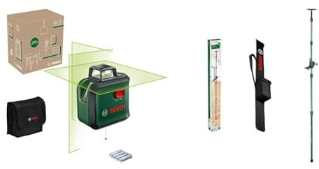 Bosch nivel láser de líneas cruzadas AdvancedLevel 360 (3 láser, incl. 360° para la alineación por toda estancia) + Bastón telescópico TP 320, estuche de protección (altura regulable de 106-320 cm)