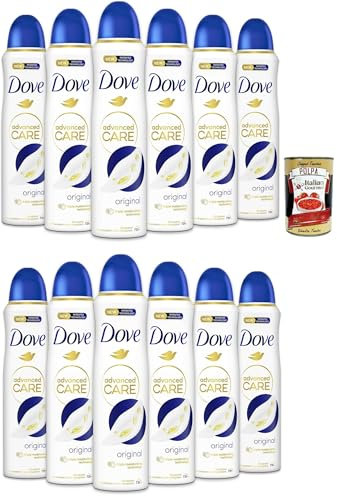 Dove Deodorante Spray Advanced Care Original, deo Mit feuchtigkeitsspendenden und empfindlichen Formel,ohne Alkohol, 72 Stunden, 12x 150 ml + Italian Gourmet polpa 400g