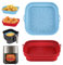 Alyvisun Silicone Air Fryer Liners 2PCS Reusable Airfryer Tray Foldable Kitchen Accessories Basket Versatile Square Baking Rack Pot for Microwave, Oven, Red+Sky Blue