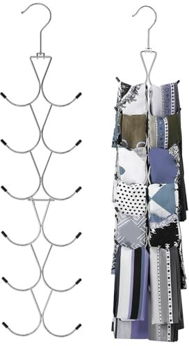 BelleVive Schalhalter mit 12 Fächern, Handtaschenhalter mit 360°-Drehhaken, Schal-Organizer, Schalhalter für den Schrank, für Tücher, Schals, Gürtel, Handtasche und Baseballkappe