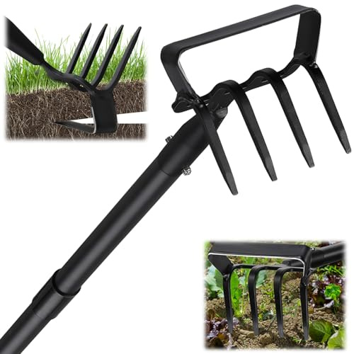 PoPoHoser Garden Hoe for Weeding, Heavy Duty Hoe Garden Tool, 62 Long Handle Stirrup Hoe Cultivator, 2 in 1 Action Scuffle Hula Push Pull Hoe Manual Weeder for Gardening Landscaping Loosening Soil