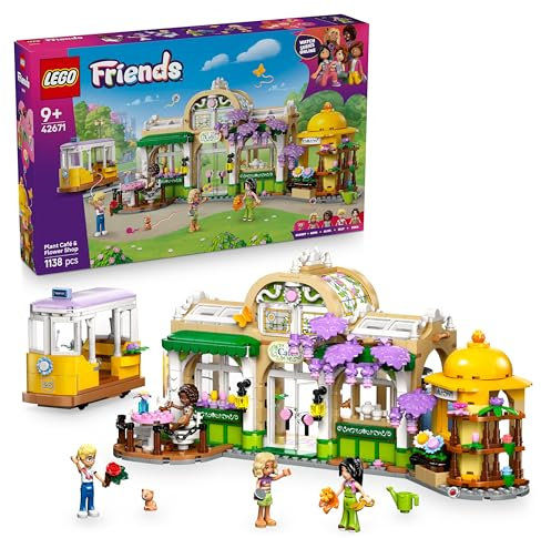LEGO Friends Plant Café & Flower Shop Toy with 4 Mini Dolls, a Pet Cat Figure, Tram and Kitchen Accessories incl. Pastries, Cups & a Teapot - Birthday Gift for 9+ Year Old Girls - 42671
