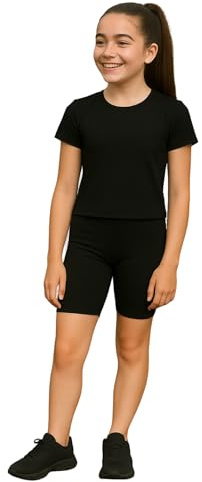 Pop Couture Pantaloncini sportivi da ginnastica per ragazze Premium Activewear, Nero , 13-14 Anni