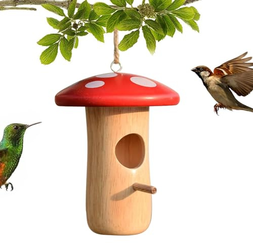 Casas de Kolibri para una casa de Madera Que se nidos Hecha de Madera para el jardín, estación de alimentación de Colibri, casa de pájaros colgables | Casas de champiñones Hechas de, Refugio de