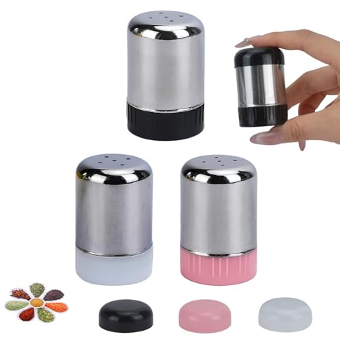 WRENYZK Saltströare liten, 3 stycken mini saltströare med lock för resor, rostfritt stål salt och pepparströare liten med 5 hål för restauranger, på resan, camping, bentolåda och utomhusgrill