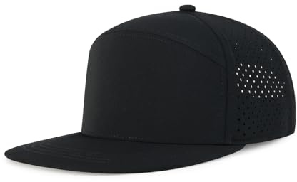 BOTVELA Men Flat Brim Snapback Adjustable Performance Hat Laser Perforated Baseball Cap (Black)