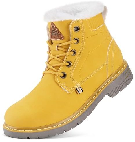Mishansha Bambino Stivali da Neve Ragazzo Ragazza Inverno Antiscivolo Caldo Scarpe Stivaletti Invernali con Imbottitura Calda, Giallo 26