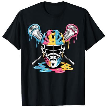 Colorful Dripping Helmet Lacrosse Sports T-Shirt