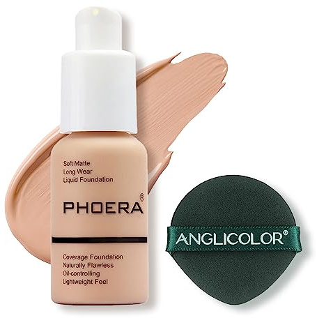 Aquapurity Phoera® Full Coverage Foundation Soft Matte Oil Control Concealer 30ml Flawless Cream Smooth Long Lasting (103 WARM PEACH)